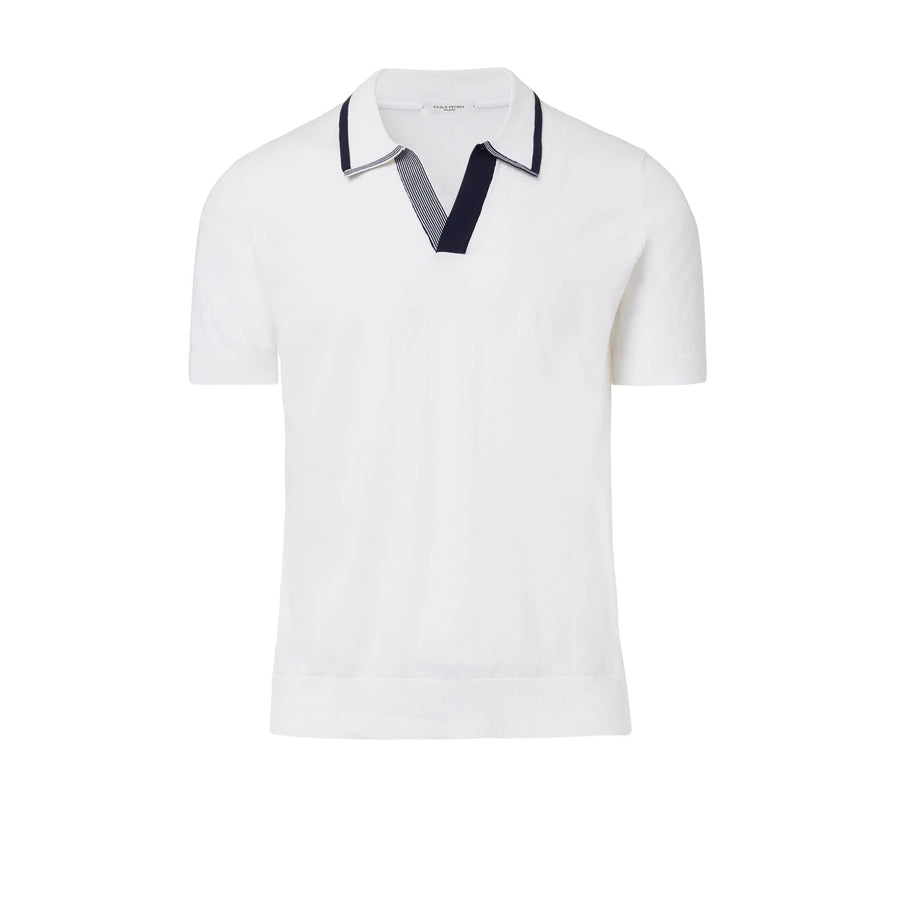 Paolo Pecora Maglia in Cotone Extrafine - Bianco Latte/Navy In Vendita