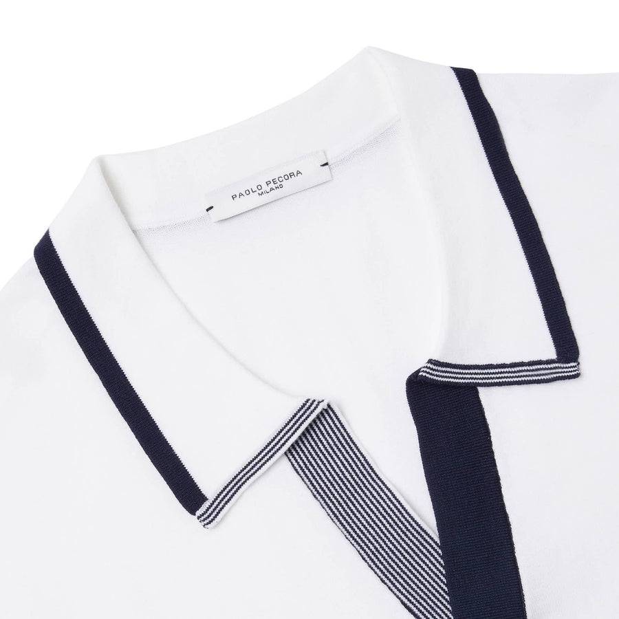 Paolo Pecora Maglia in Cotone Extrafine - Bianco Latte/Navy In Vendita