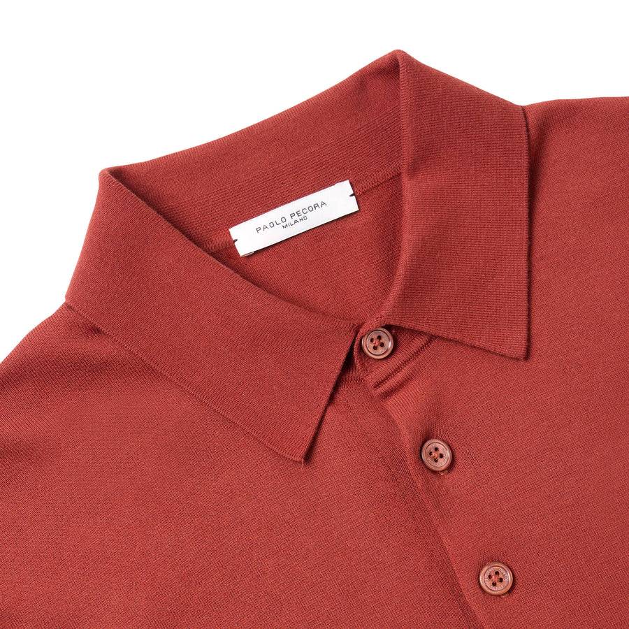 Paolo Pecora Polo Manica Corta in Puro Cotone Extrafine - Rosso Granata Offerte