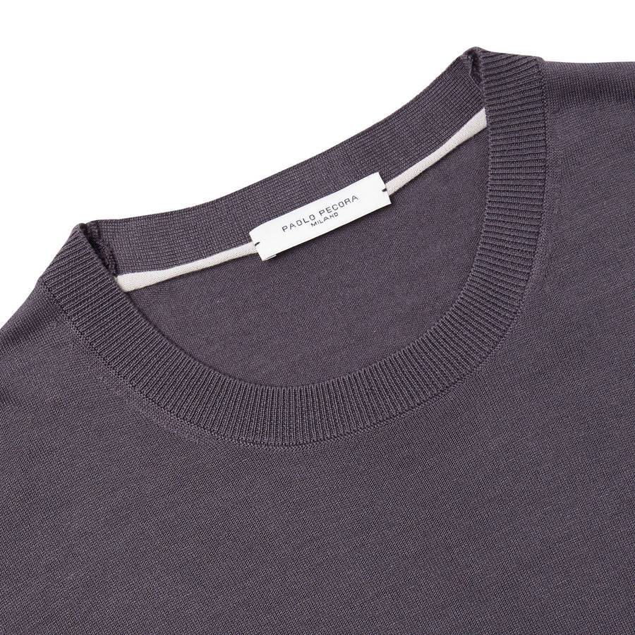 Paolo Pecora Maglia Manica Lunga in Seta Cotone Extrafine - Grigio Antracite Saldi Di Fabbrica