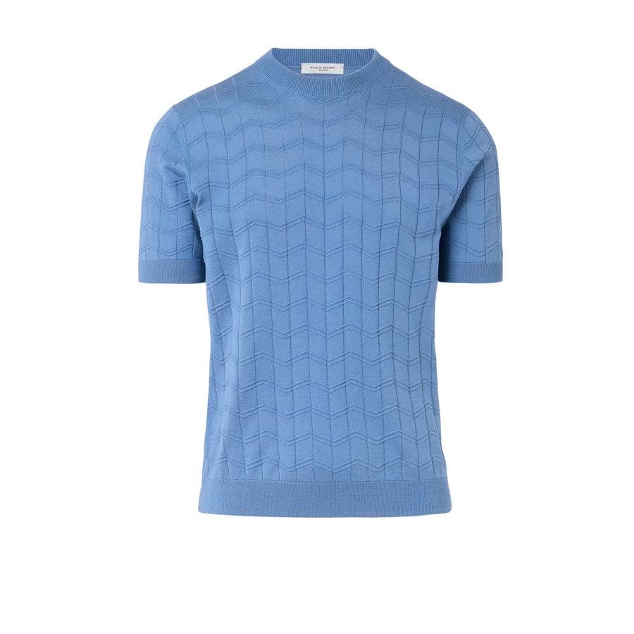 Paolo Pecora Maglia Chevron Seta Cotone- Azzurro Promozione