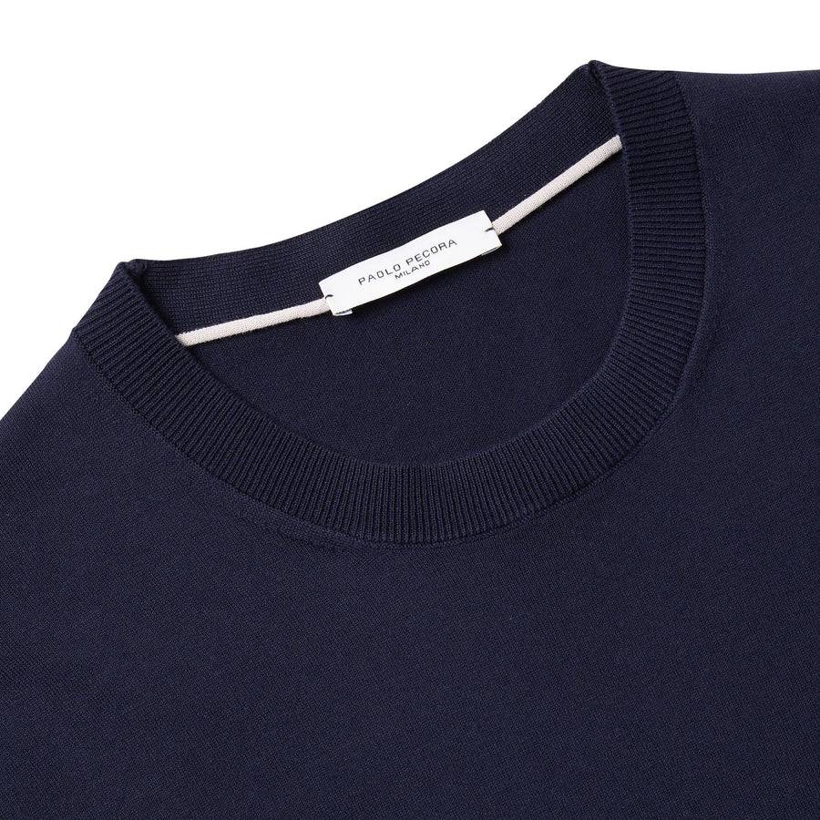 Paolo Pecora Maglia Girocollo in Puro Cotone Extrafine - Blu Navy Pezzi Unici