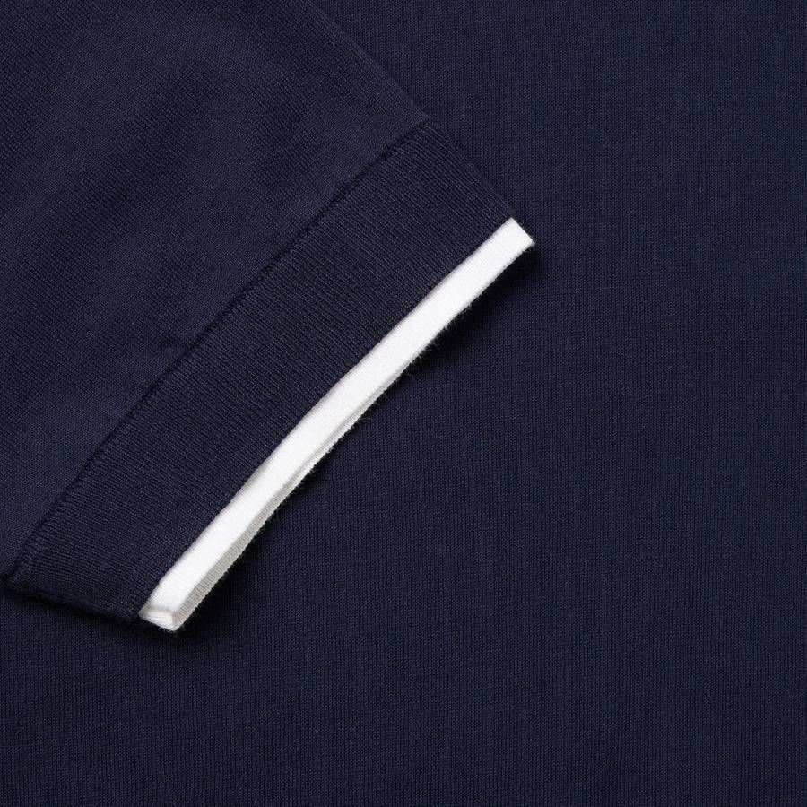 Paolo Pecora Maglia Girocollo in Puro Cotone Extrafine - Blu Navy con Dettagli Bianchi Soddisfazione Garantita