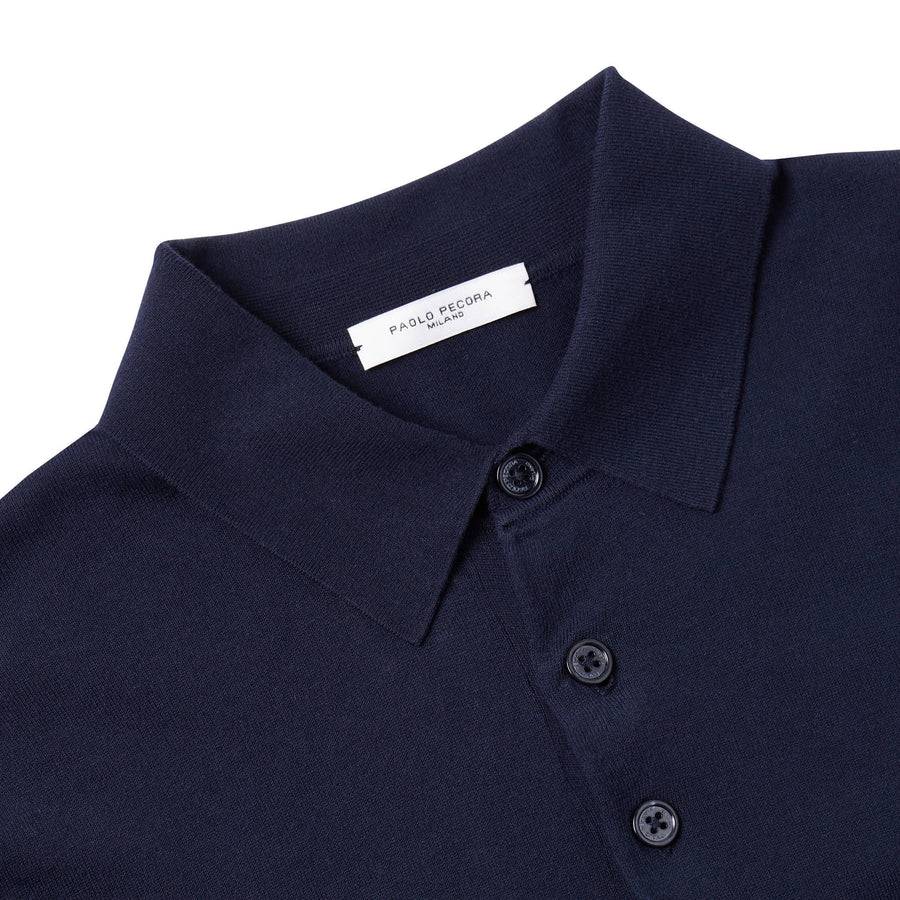 Paolo Pecora Polo Manica Corta in Cotone Extrafine - Blu Navy Qualità Garantita
