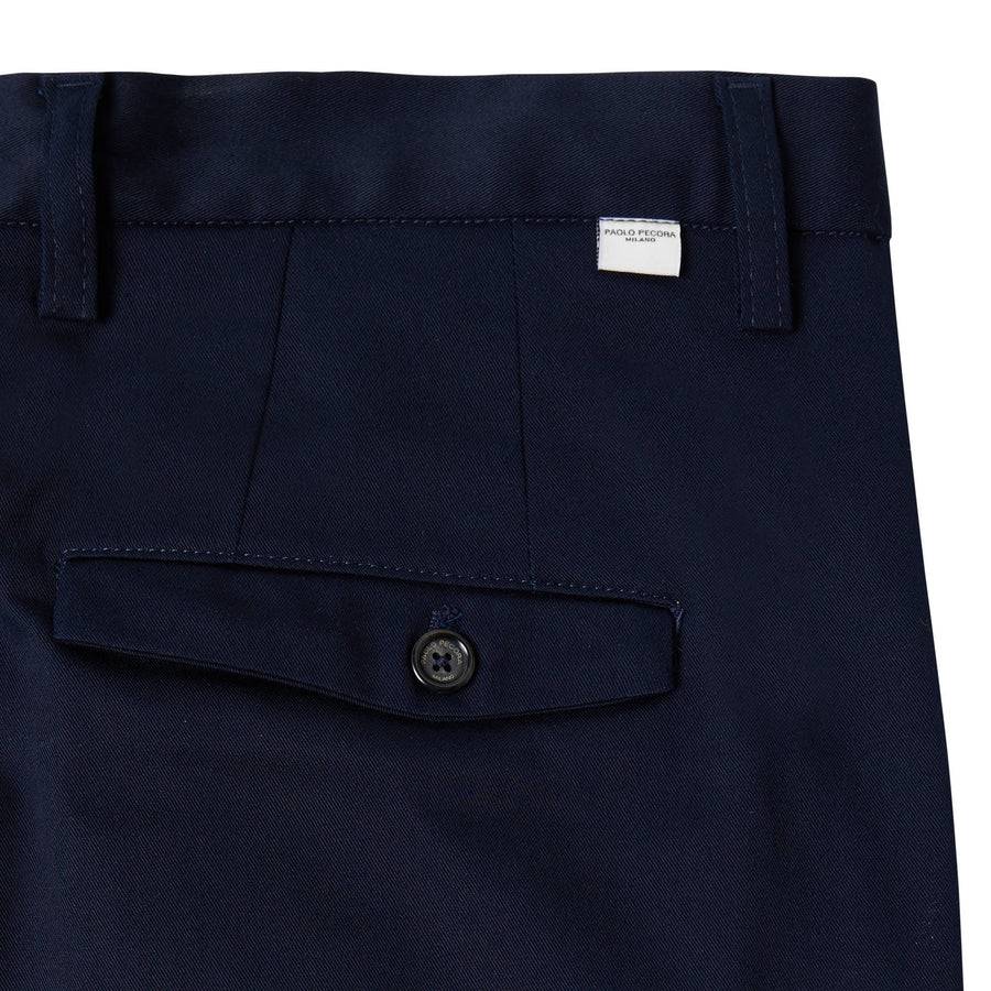 Paolo Pecora Chino Sartoriale in Gabardina di Cotone - Blu Navy Negozi Online