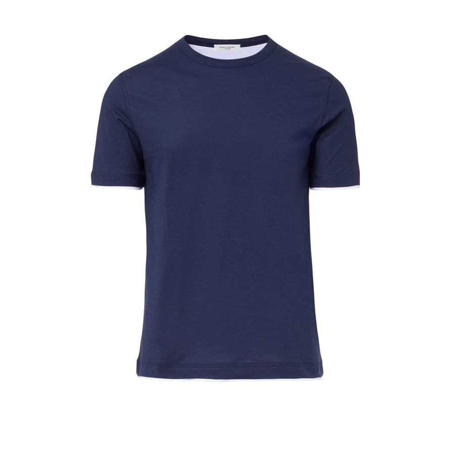 Paolo Pecora T-Shirt in Jersey e Contrasti - Blu Navy Consegna Veloce