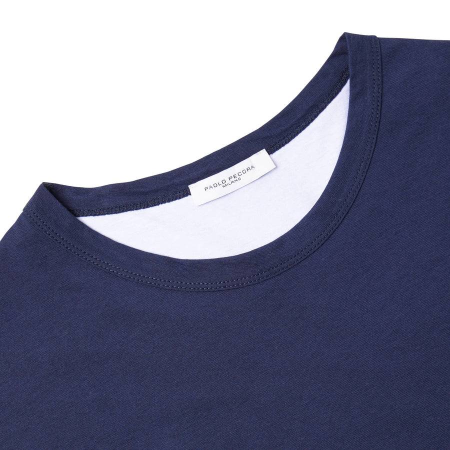 Paolo Pecora T-Shirt in Jersey e Contrasti - Blu Navy Consegna Veloce