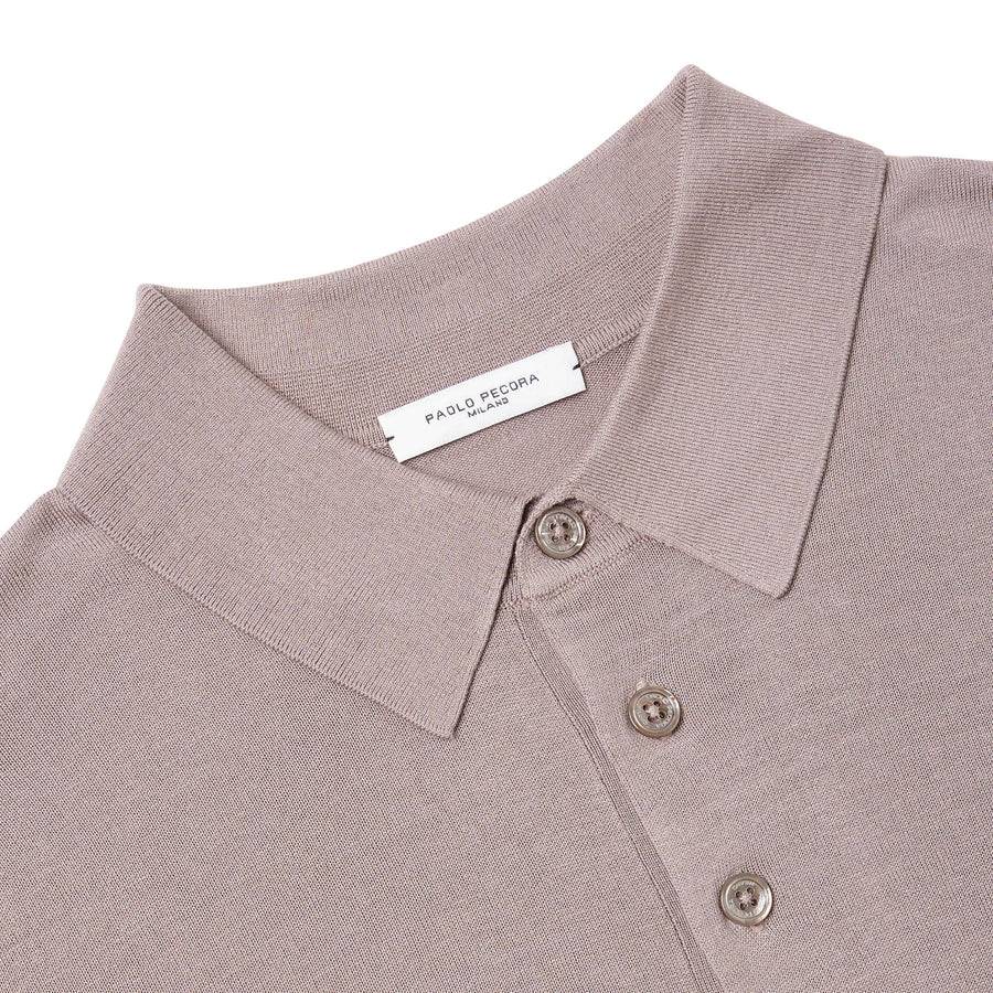 Paolo Pecora Polo Manica Corta in Seta Cotone Extrafine - Tortora Shopping Online