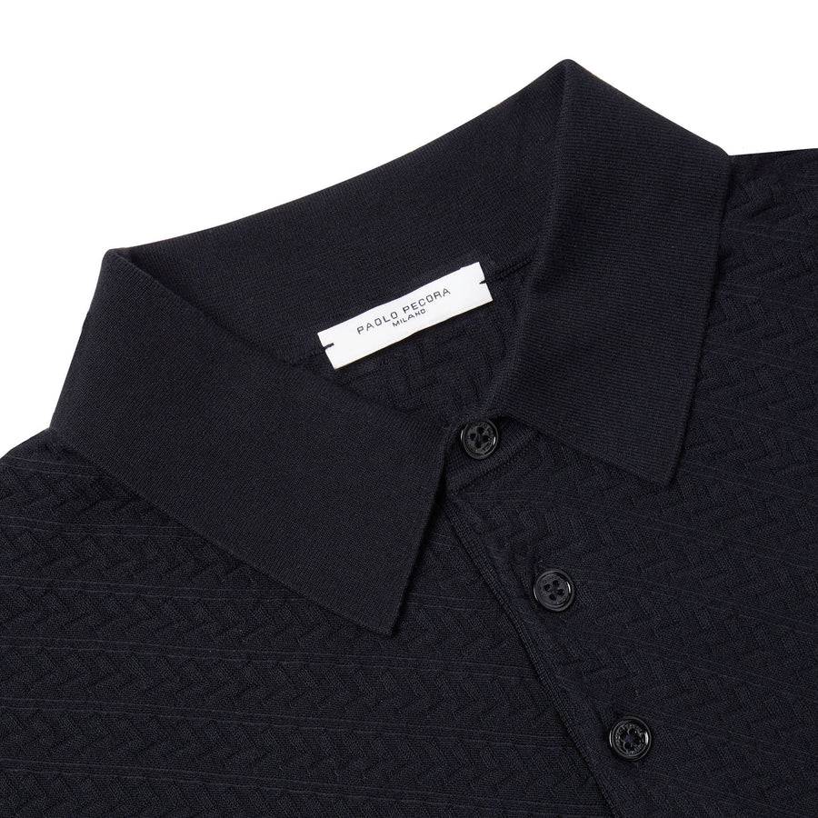 Paolo Pecora Polo Manica Corta in Puro Cotone Extrafine - Nero Prezzo Ridotto