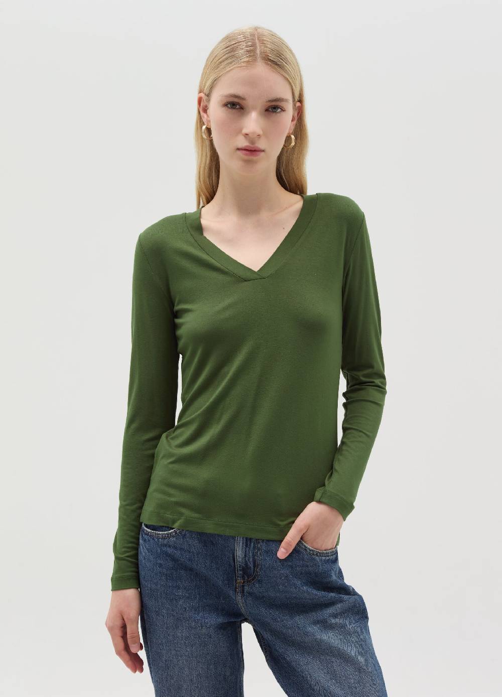 OVS T-shirt in viscosa stretch con scollo a V Vendita Economica