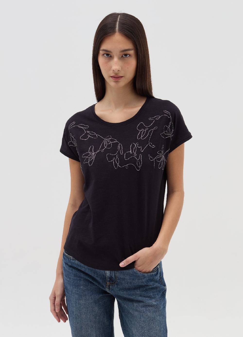 OVS T-shirt con ricamo floreale Nuova