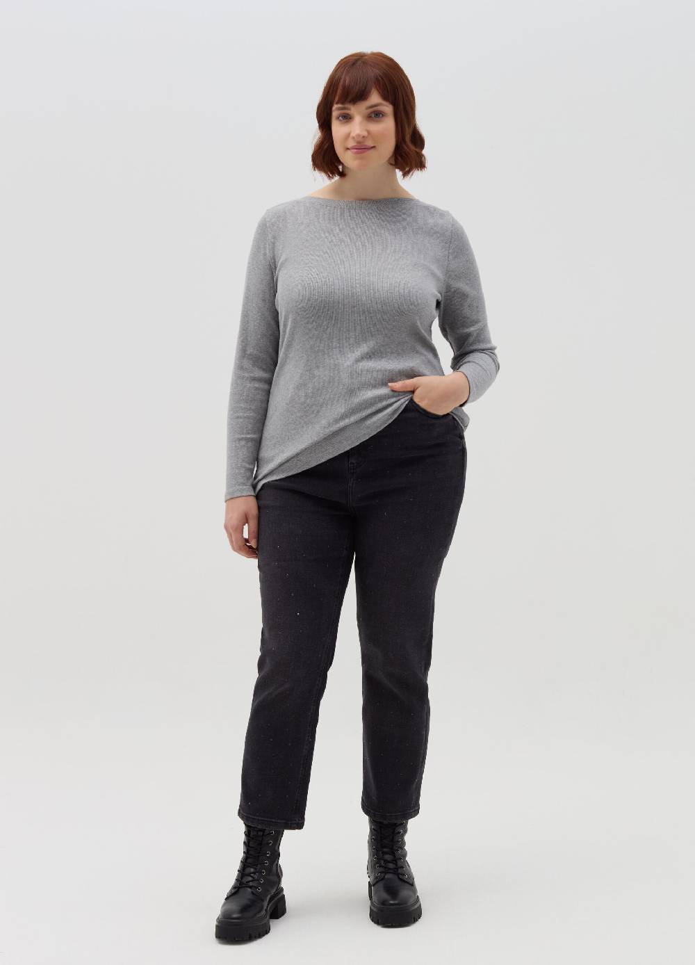 MYA T-shirt a costine con scollo a barca Curvy Prezzo Ridotto