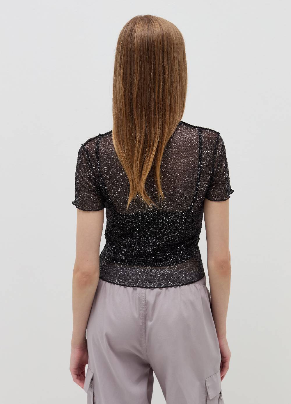 B. ANGEL T-shirt crop in mesh con profili ondulati Vendita Economica