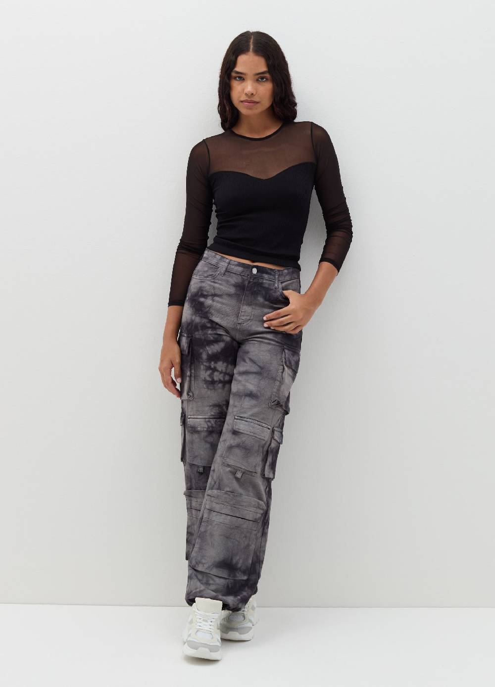 B. ANGEL T-shirt crop in mesh a maniche lunghe Offerta