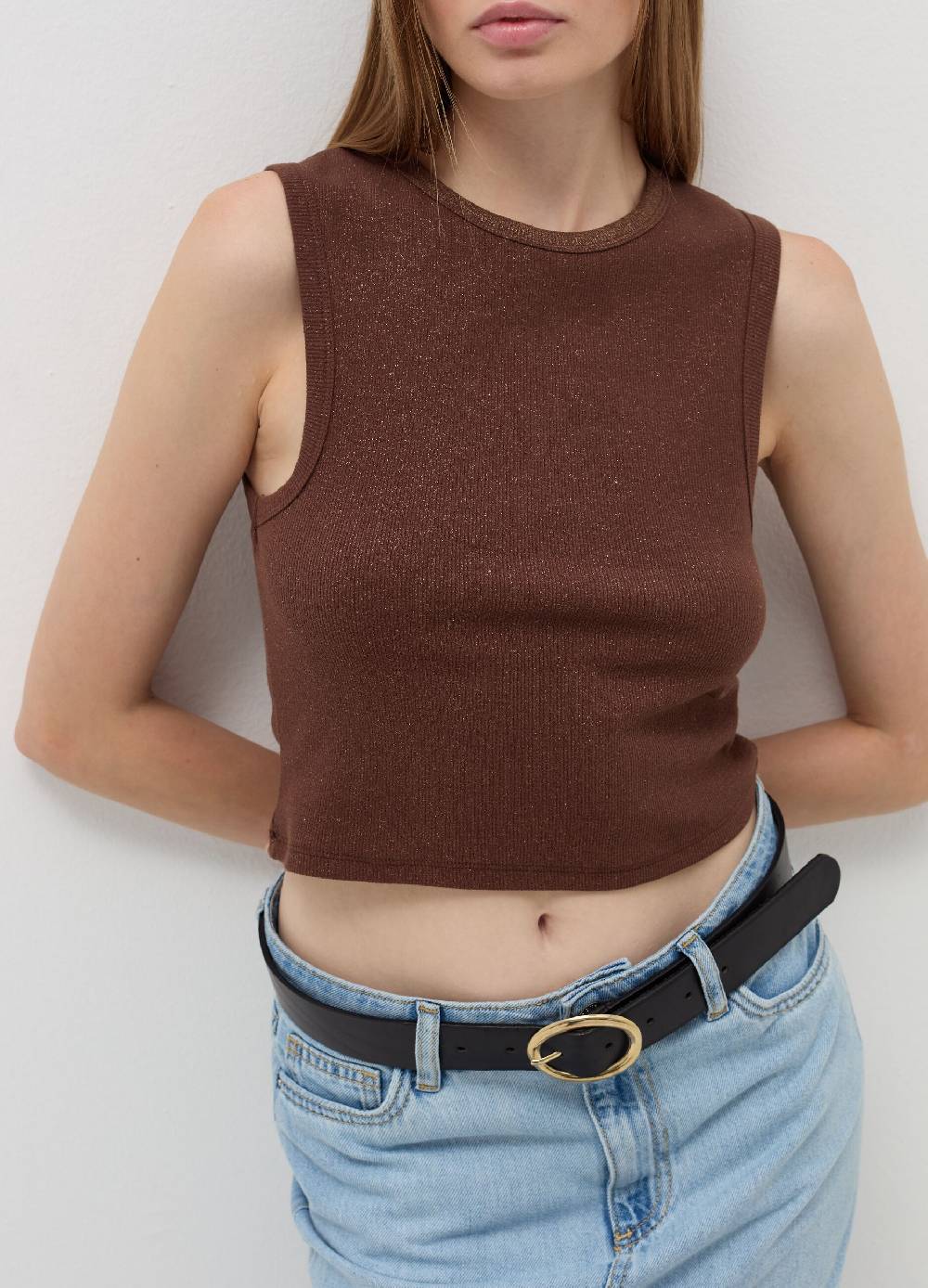 B. ANGEL Tank top crop a costine con lurex Qualità Garantita