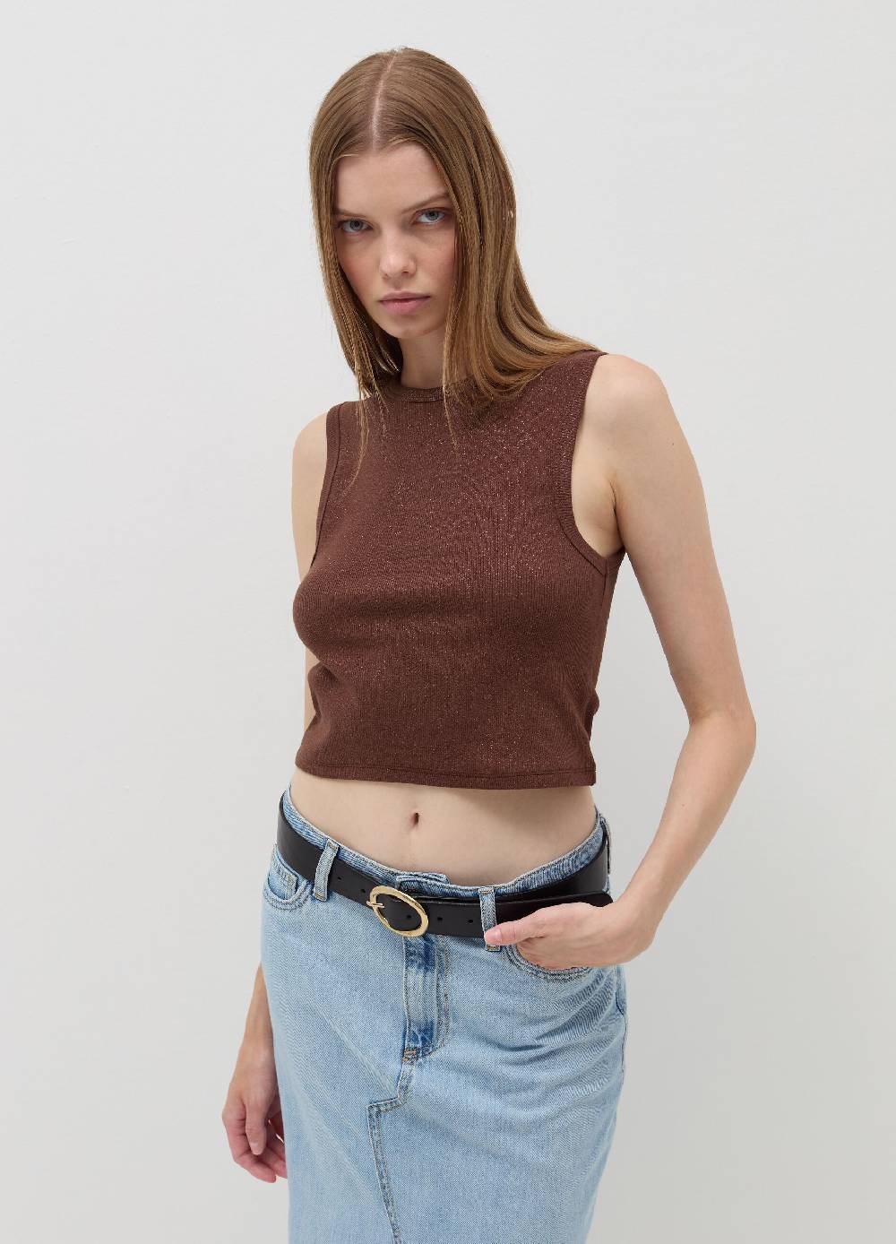 B. ANGEL Tank top crop a costine con lurex Qualità Garantita