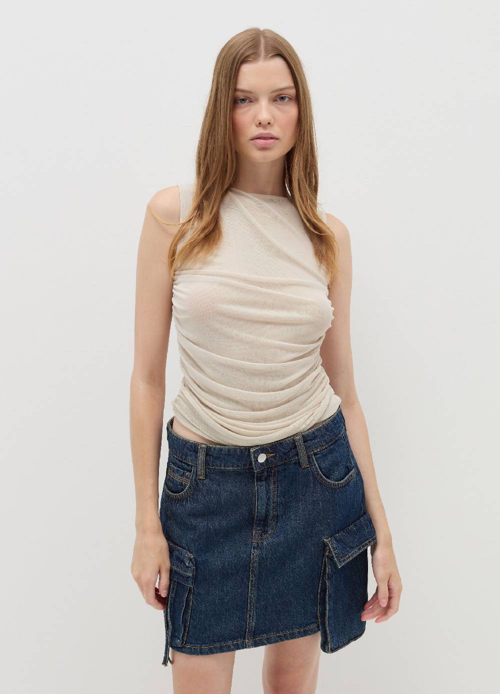 B. ANGEL Top in mesh con arricciatura Moda