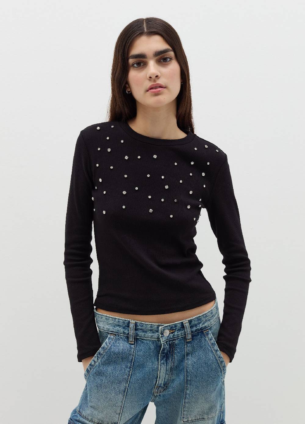 B. ANGEL T-shirt a maniche lunghe con strass Consegna Veloce