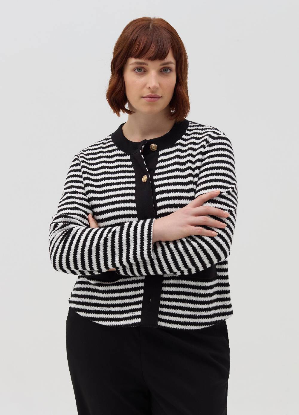 MYA Cardigan a righe con bottoni dorati Curvy Soddisfazione Garantita