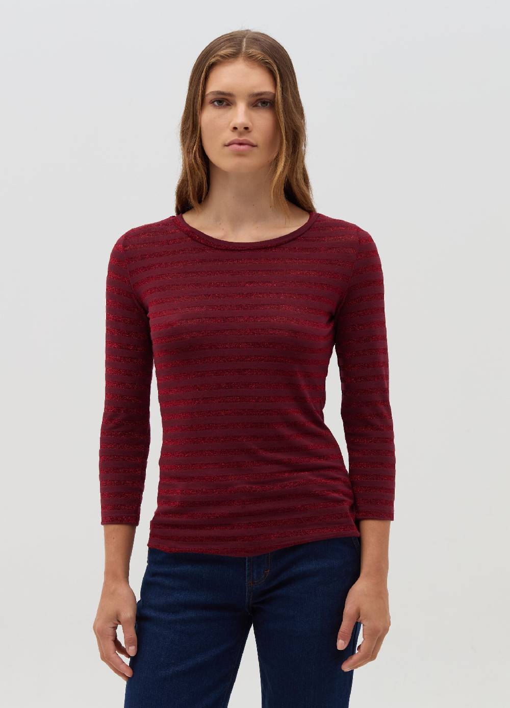 HYBRID T-shirt a righe in lurex maniche a tre quarti Qualità Garantita