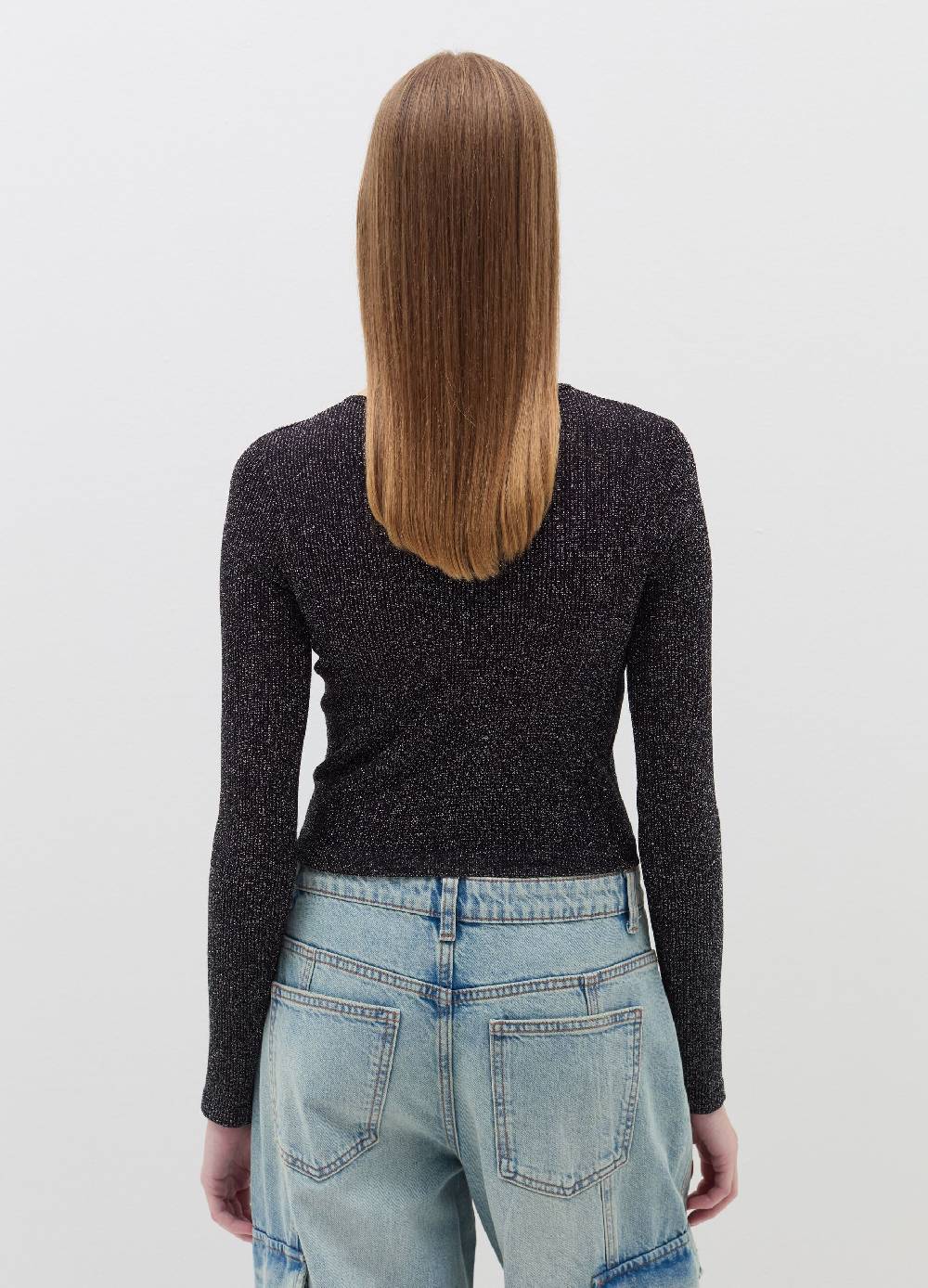 B. ANGEL T-shirt a costine in lurex con maniche lunghe Moda