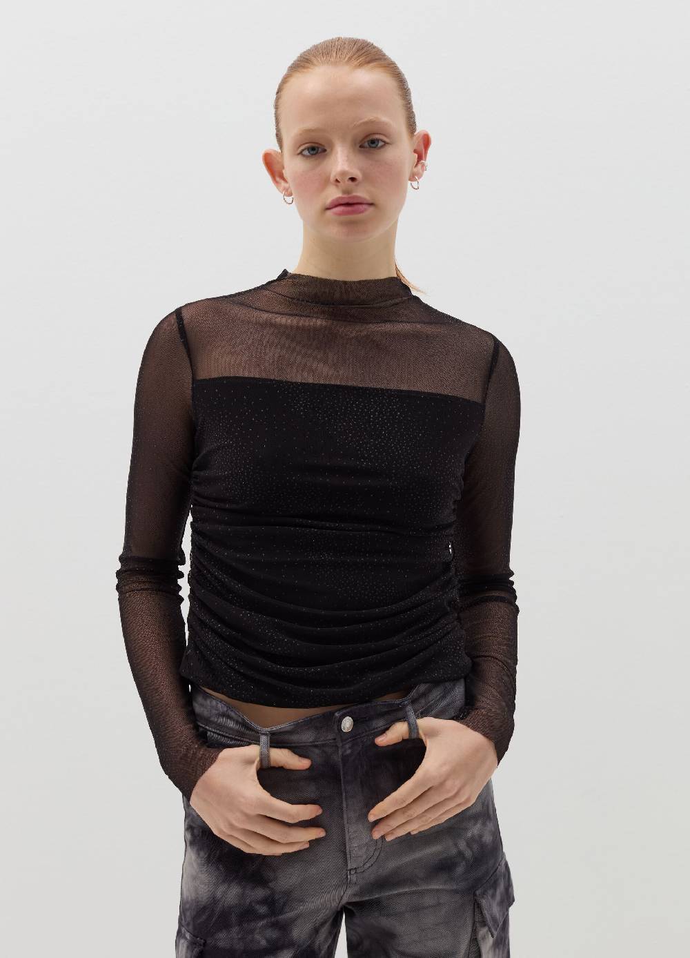 B. ANGEL T-shirt in mesh con strass all-over Consegna Veloce