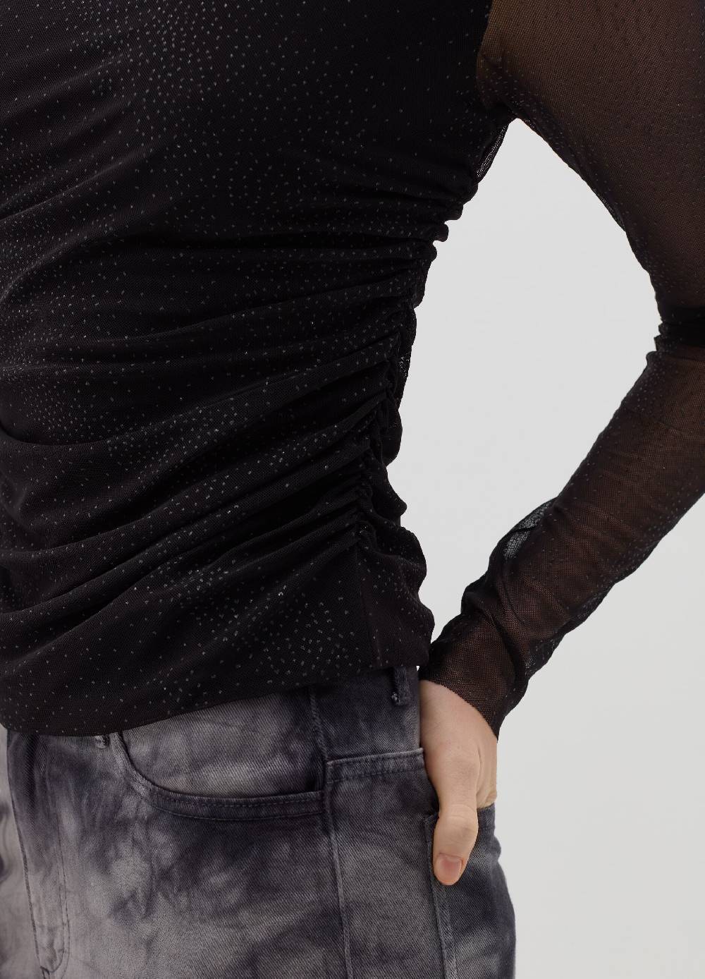 B. ANGEL T-shirt in mesh con strass all-over Consegna Veloce