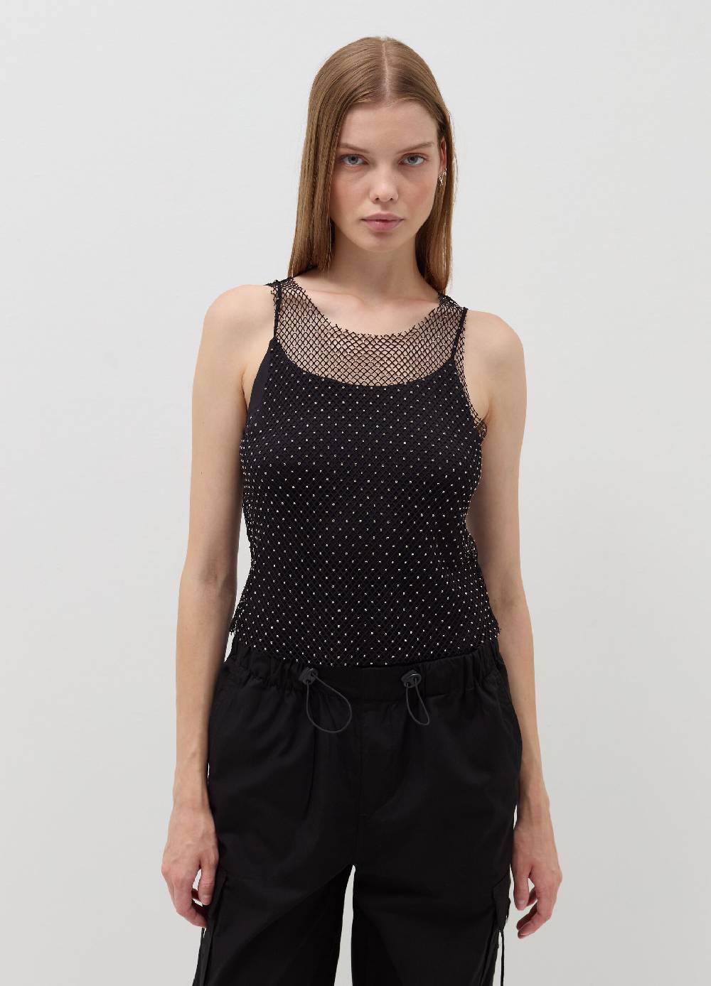 B. ANGEL Tank top in rete con micro strass Acquista Ora