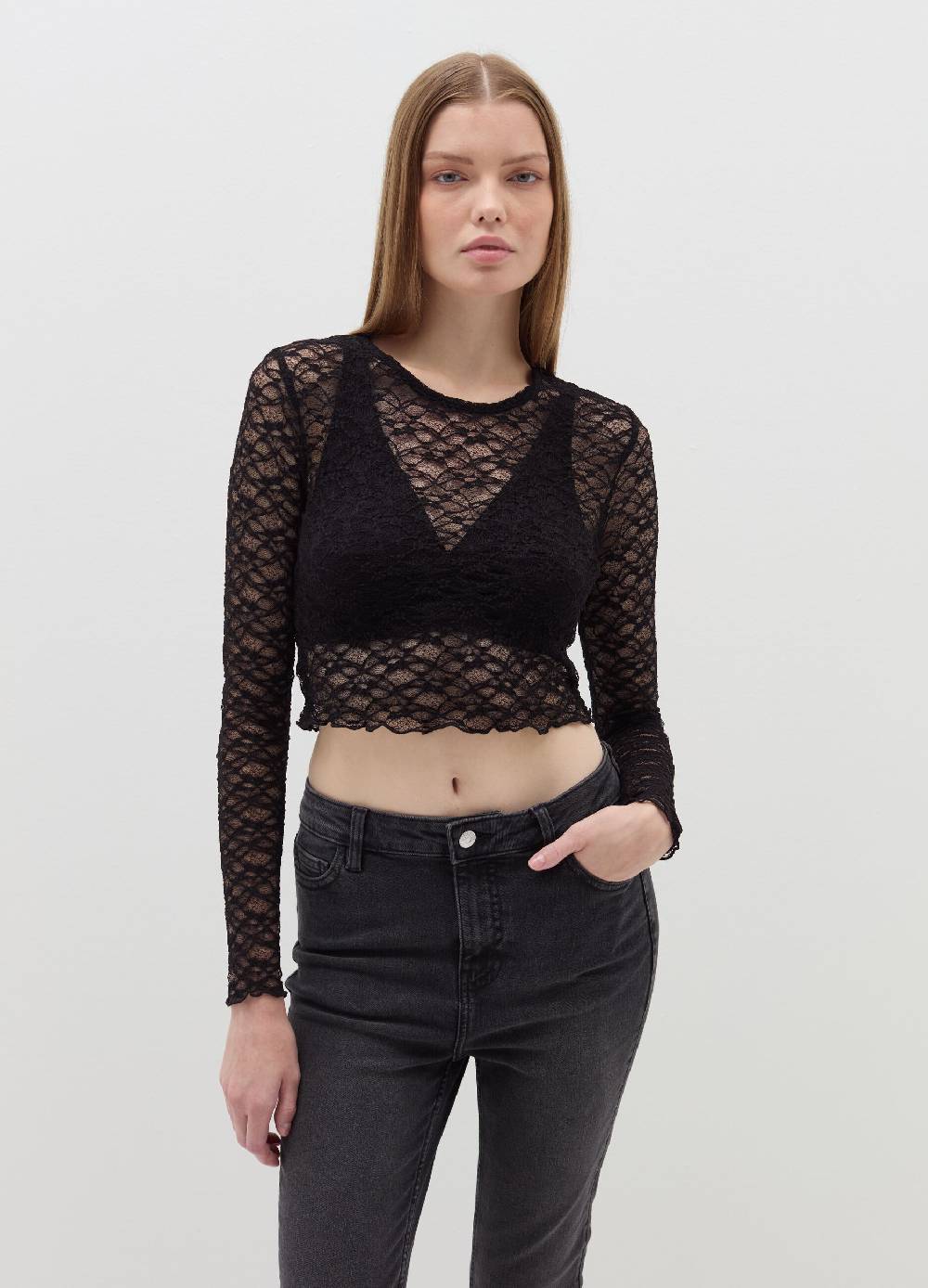 B. ANGEL T-shirt crop effetto pizzo Negozio