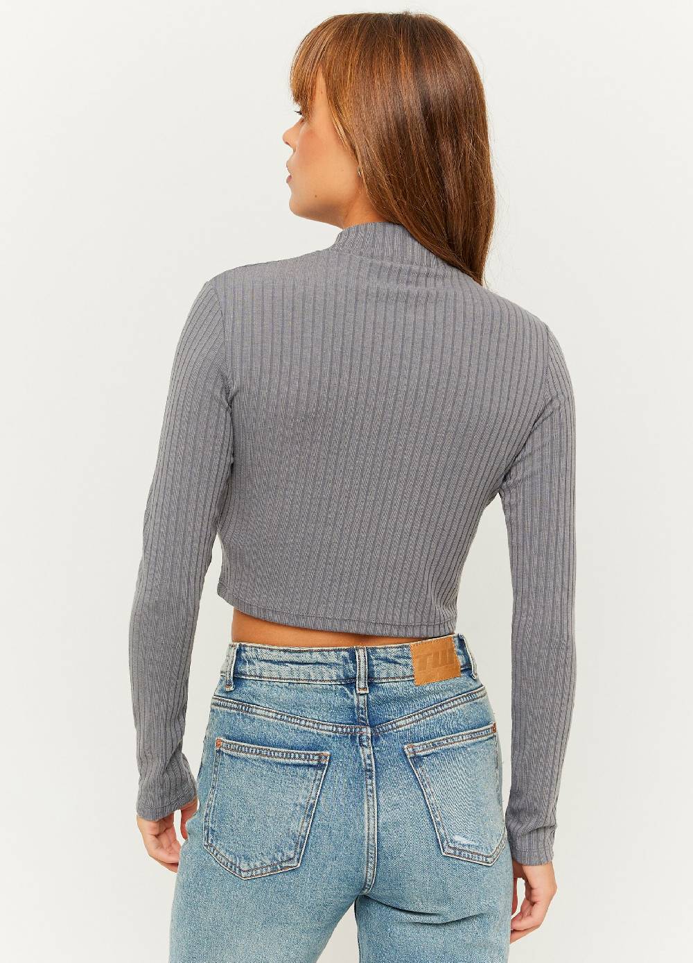 TALLY WEIJL T-shirt cropped a coste piatte mock neck Consegna Veloce