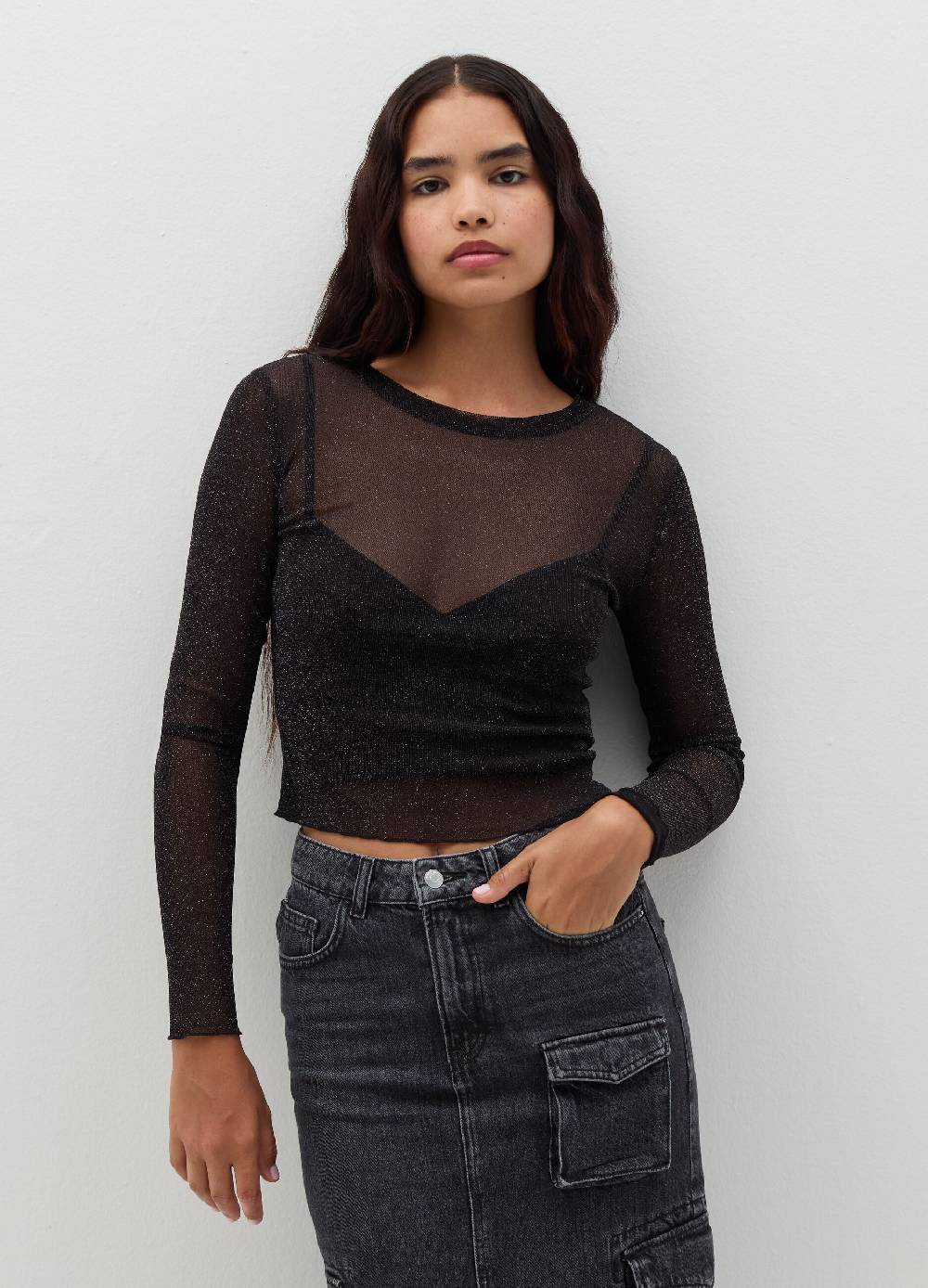 B. ANGEL T-shirt maniche lunghe in mesh con lurex Saldi Di Fabbrica