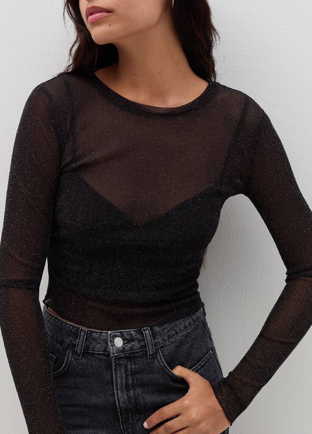 B. ANGEL T-shirt maniche lunghe in mesh con lurex Saldi Di Fabbrica