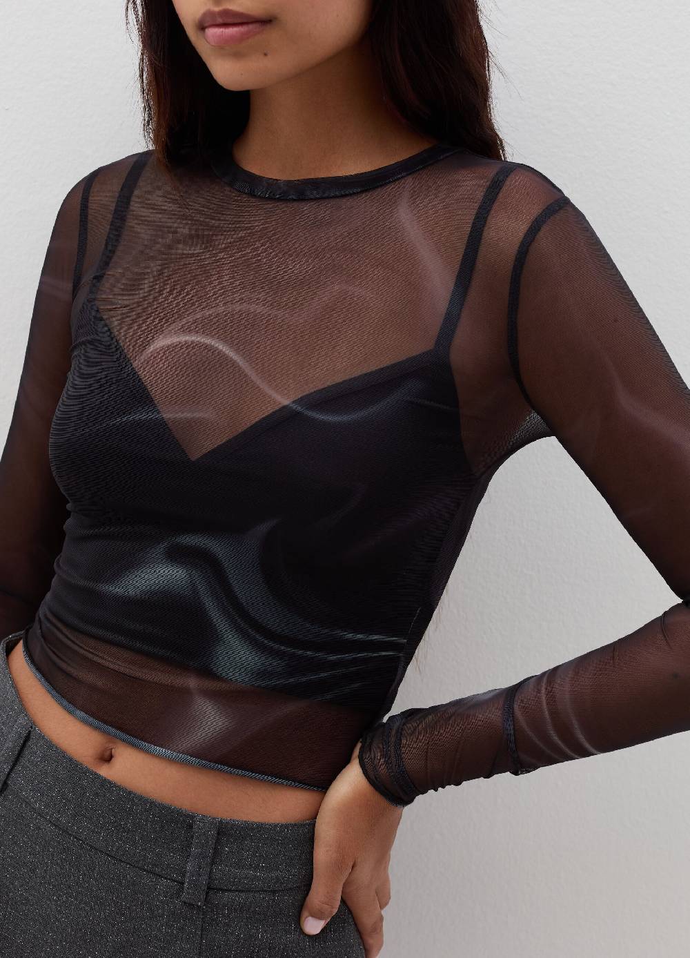 B. ANGEL T-shirt maniche lunghe in mesh con lurex Nuovo