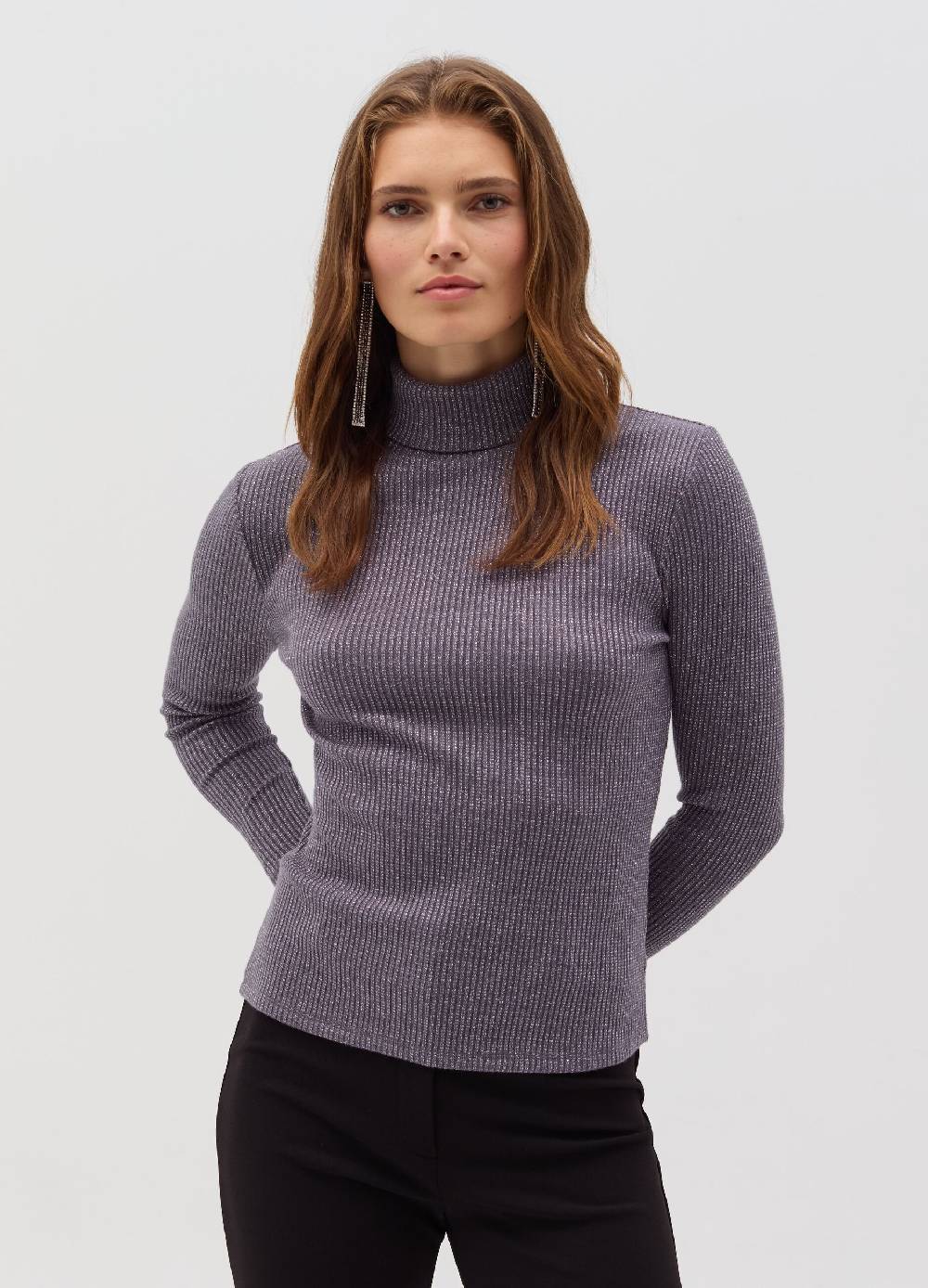 OVS T-shirt in lurex a maniche lunghe con collo alto Vendita Calda