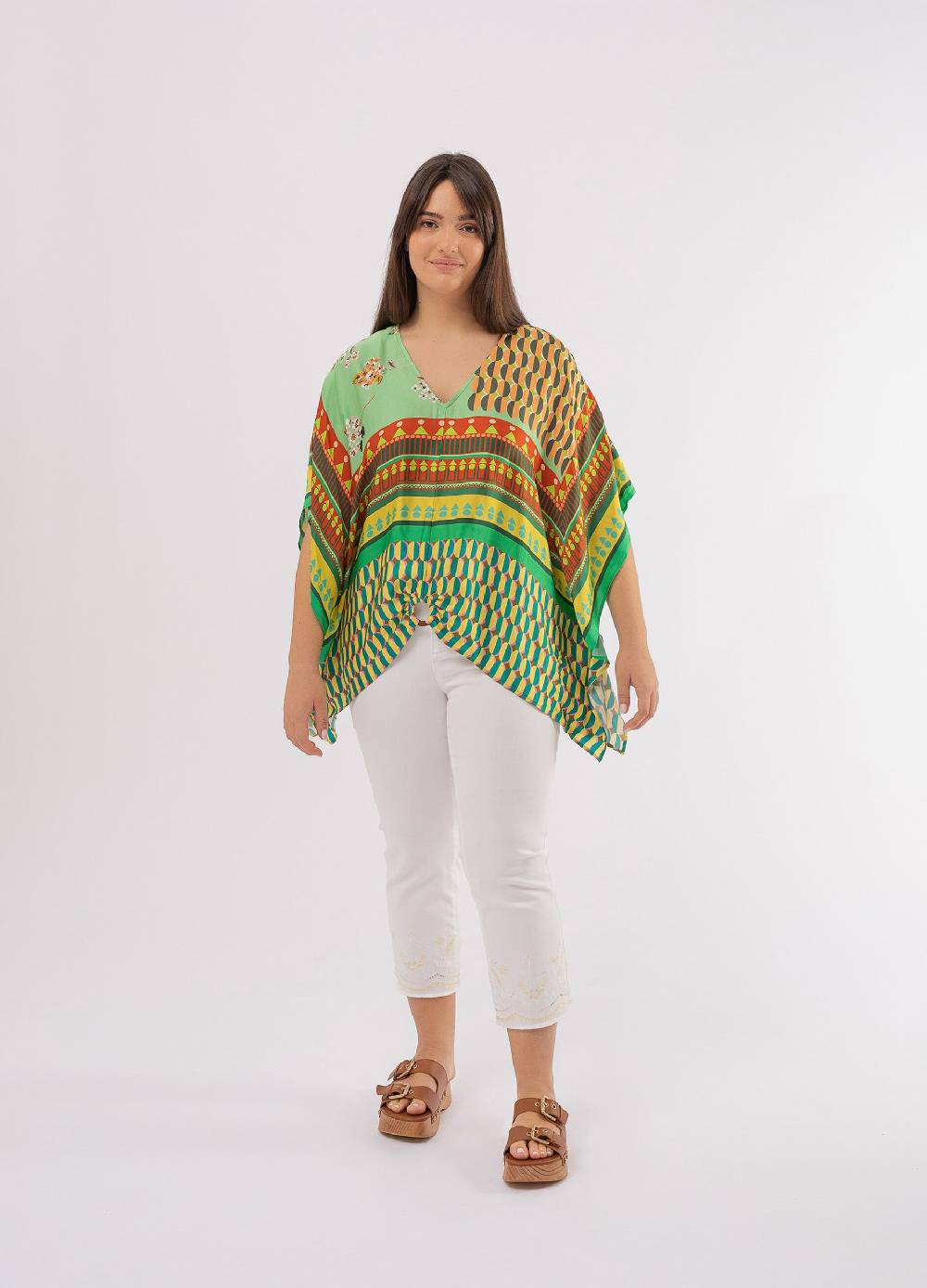 OCTOBER Poncho con anello stampa multicolore Curvy Vendita Economica