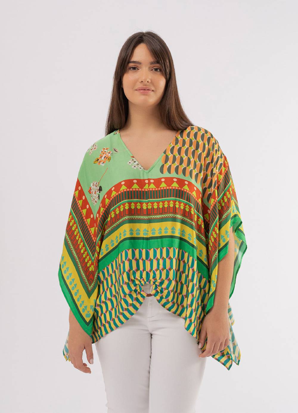 OCTOBER Poncho con anello stampa multicolore Curvy Vendita Economica