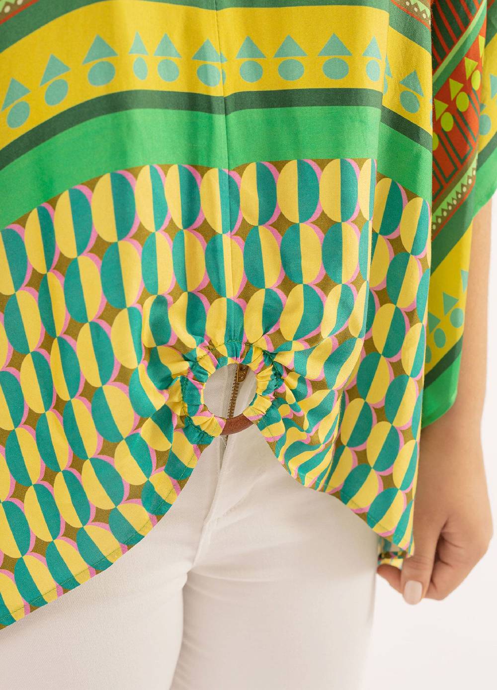 OCTOBER Poncho con anello stampa multicolore Curvy Vendita Economica