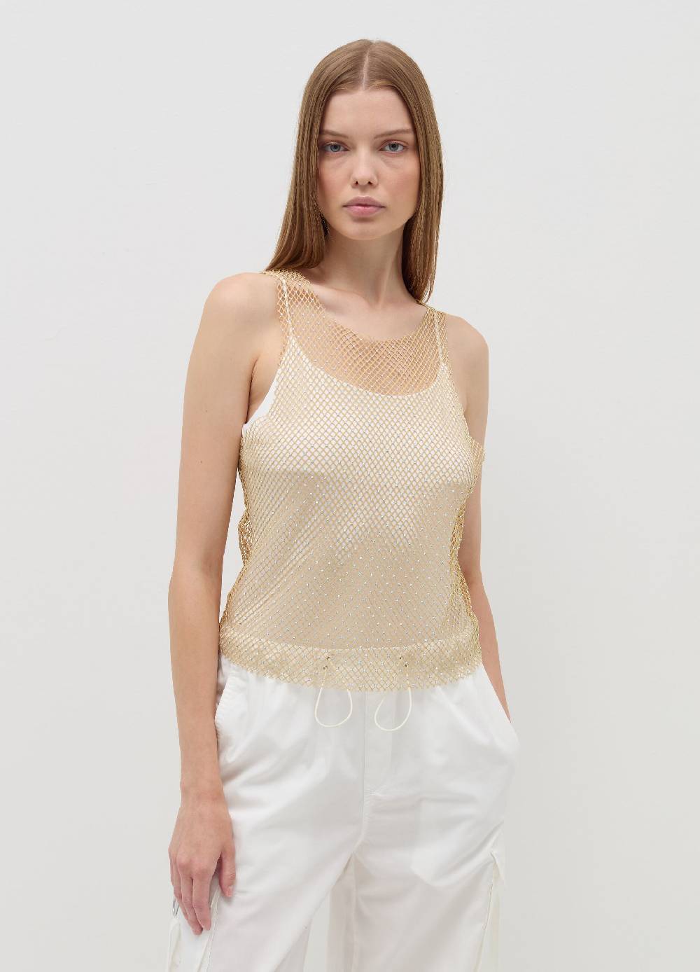 B. ANGEL Tank top in rete con micro strass Negozio