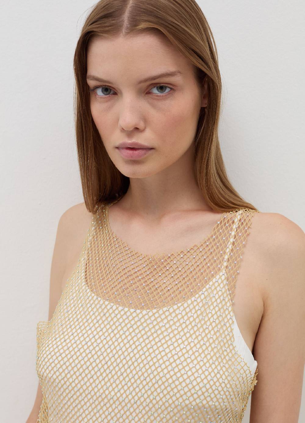 B. ANGEL Tank top in rete con micro strass Negozio