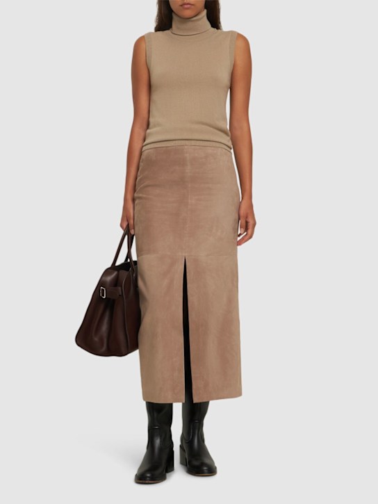 Luisaviaroma Gonna midi in camoscio e pelle Qualità Garantita