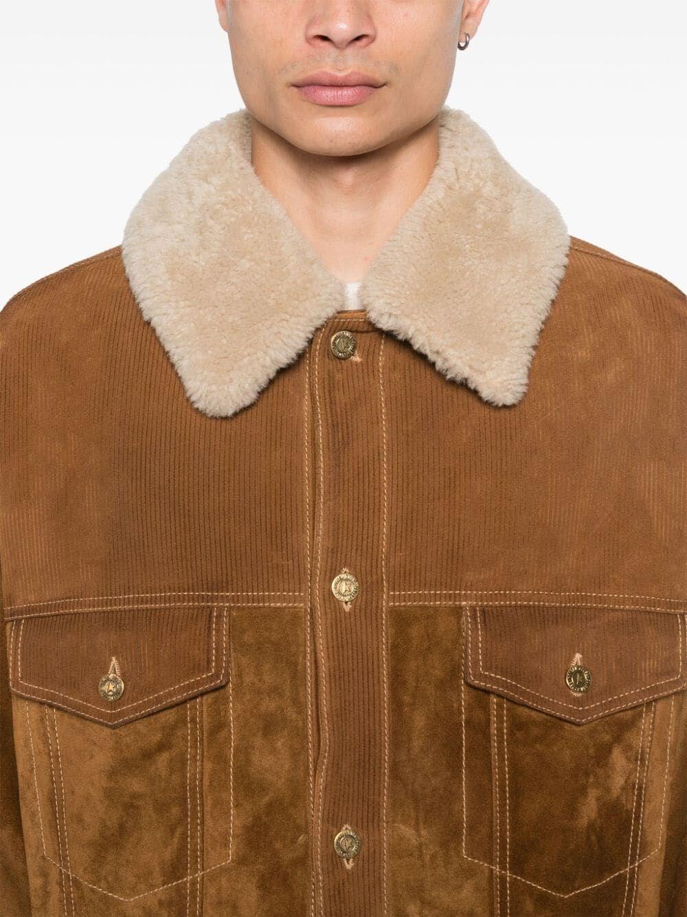 Golden goose `Journey` Leather Jacket With Corduroy Aspect Details Super sconto