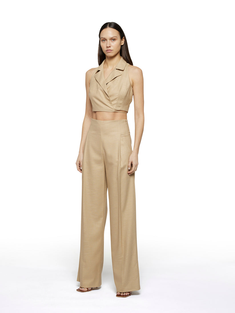 Space Simona Corsellini Pantalone ampio con tasche oblique in tramato luxury Consegna Veloce