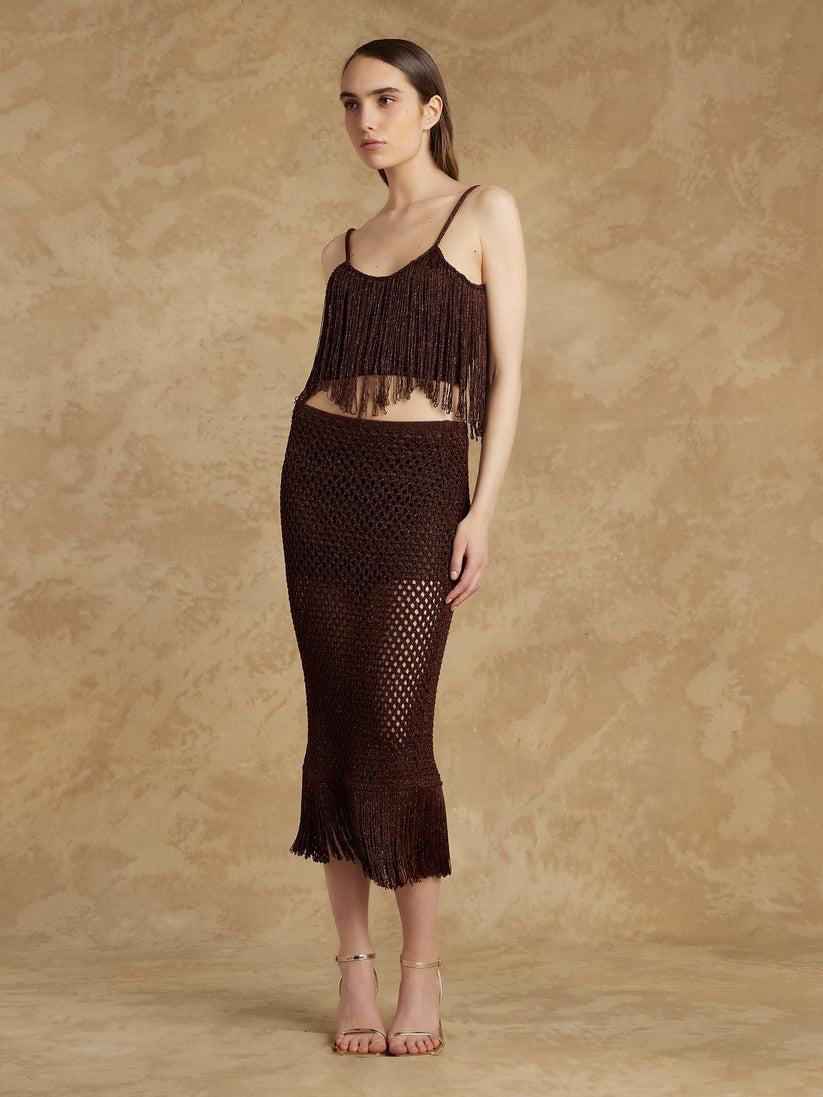 Space Simona Corsellini Gonna midi in lurex crochet e frangia Hotsell