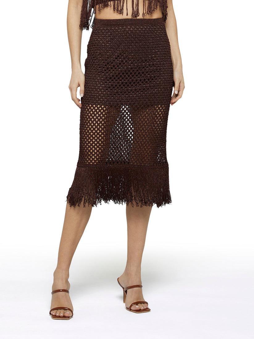 Space Simona Corsellini Gonna midi in lurex crochet e frangia Hotsell