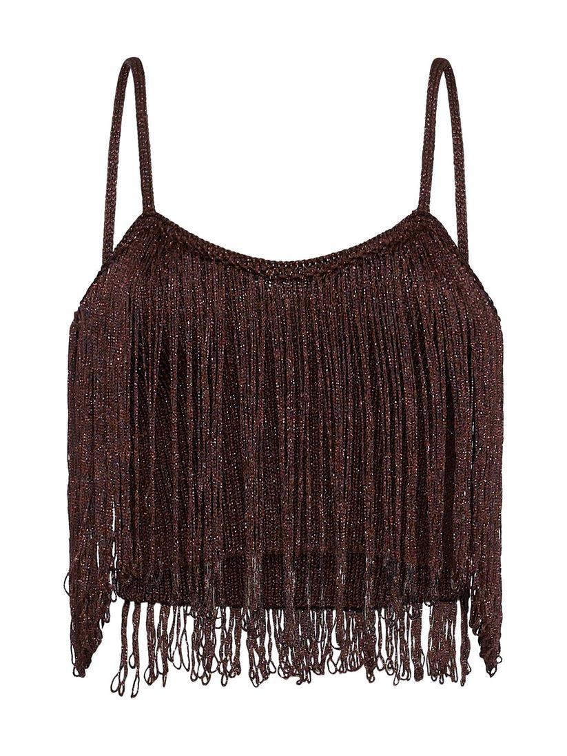 Space Simona Corsellini Top in crochet lurex con frange Vendita Economica