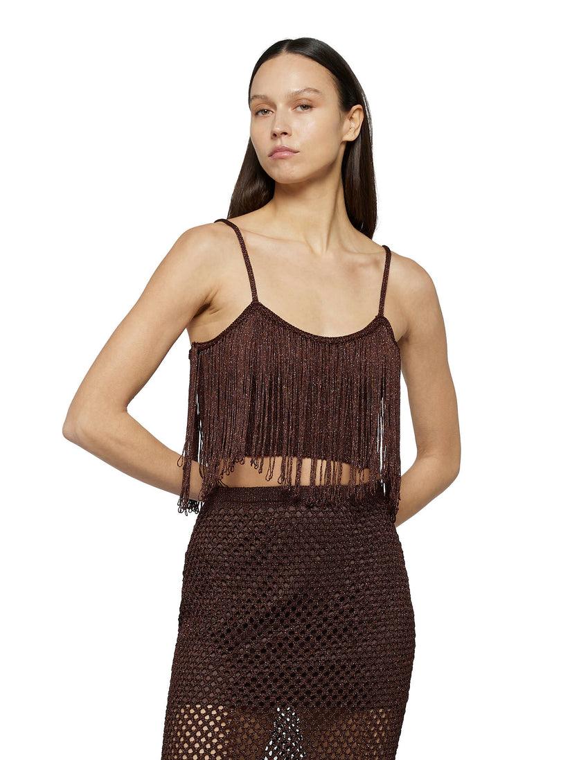 Space Simona Corsellini Top in crochet lurex con frange Vendita Economica