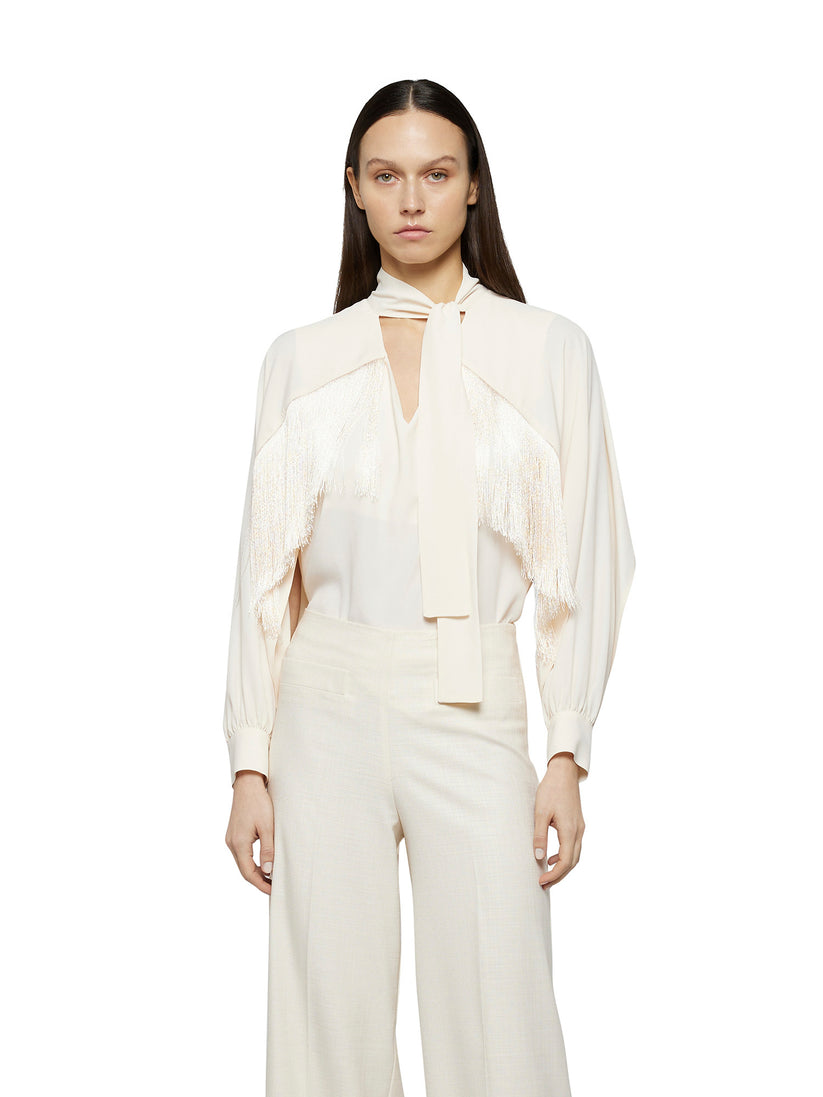 Space Simona Corsellini Blusa in acetato seta con frange Offerte