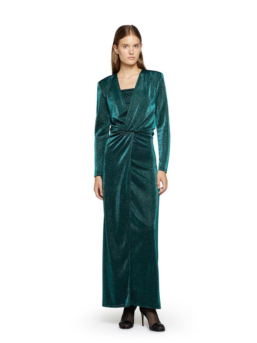 Space Simona Corsellini Abito lungo in Lurex con scollo incrociato e spacco davanti 2025
