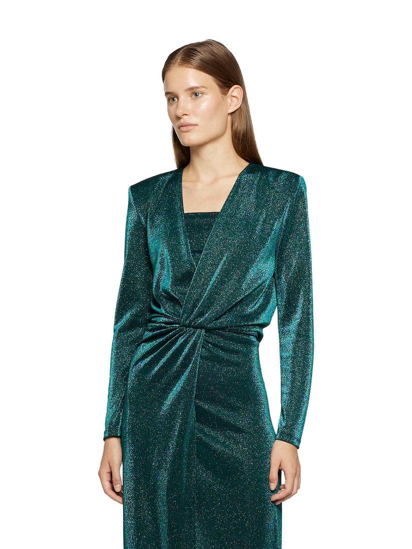 Space Simona Corsellini Abito lungo in Lurex con scollo incrociato e spacco davanti 2025