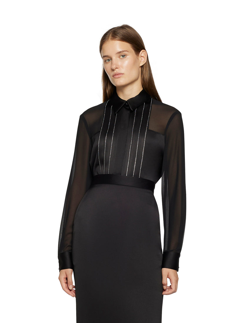 Space Simona Corsellini Camicia smoking in raso con inserti di strass In Linea